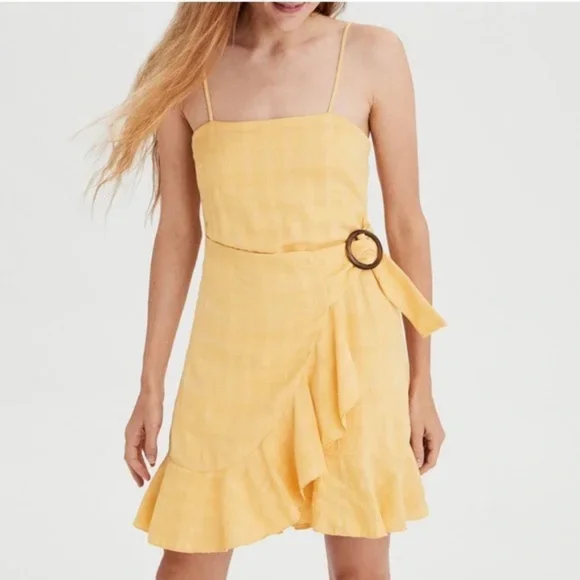 American Eagle faux wrap dress Pale Yellow Size XL - Picture 2 of 9
